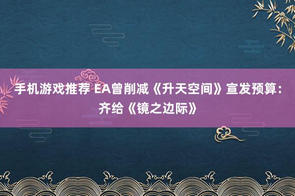 手机游戏推荐 EA曾削减《升天空间》宣发预算：齐给《镜之边际》