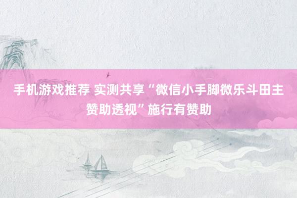 手机游戏推荐 实测共享“微信小手脚微乐斗田主赞助透视”施行有赞助